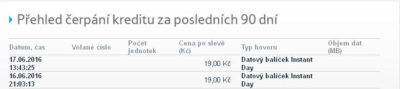 Denní surfovací balíček za 19,- Kč v této ceně máte k dispozici 50 MB datový balíček.