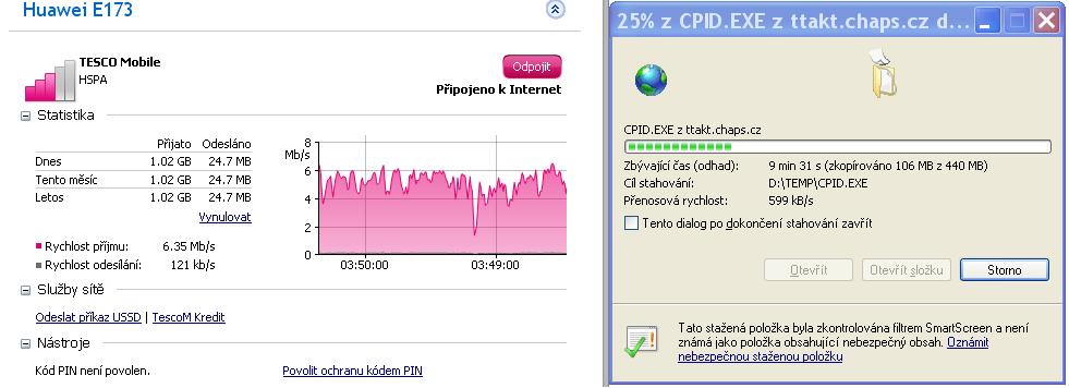 I po vyčerpání datového balíčku 50 MB jsem normálně mohl stahovat bez omezení rychlosti.