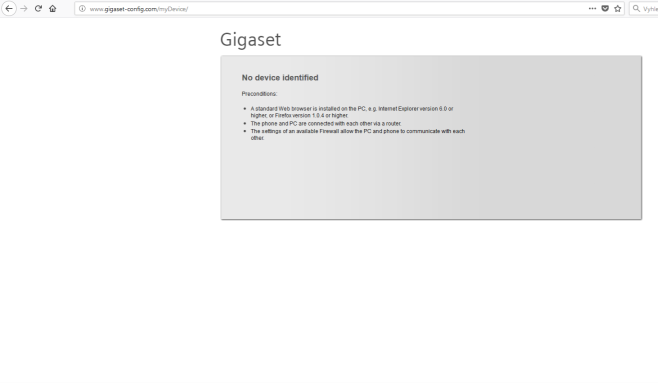 Screenshot z webového konfigurátoru k Telefonu Gigaset A540