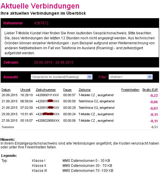 T-mobile Wertkarte KLAX - vyúčtování Roamingu za uplynulé dny.